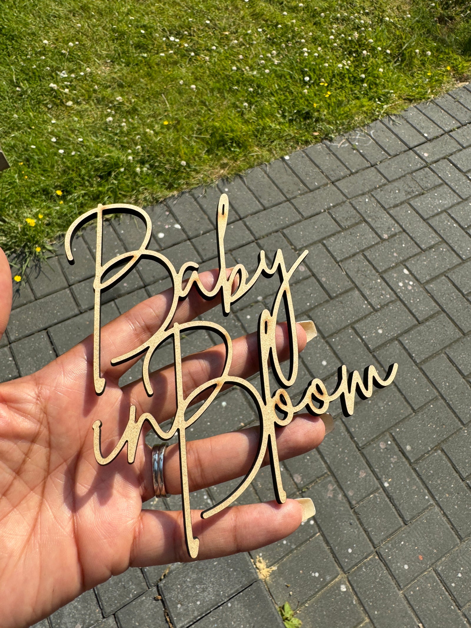 Wooden Baby in Bloom charm