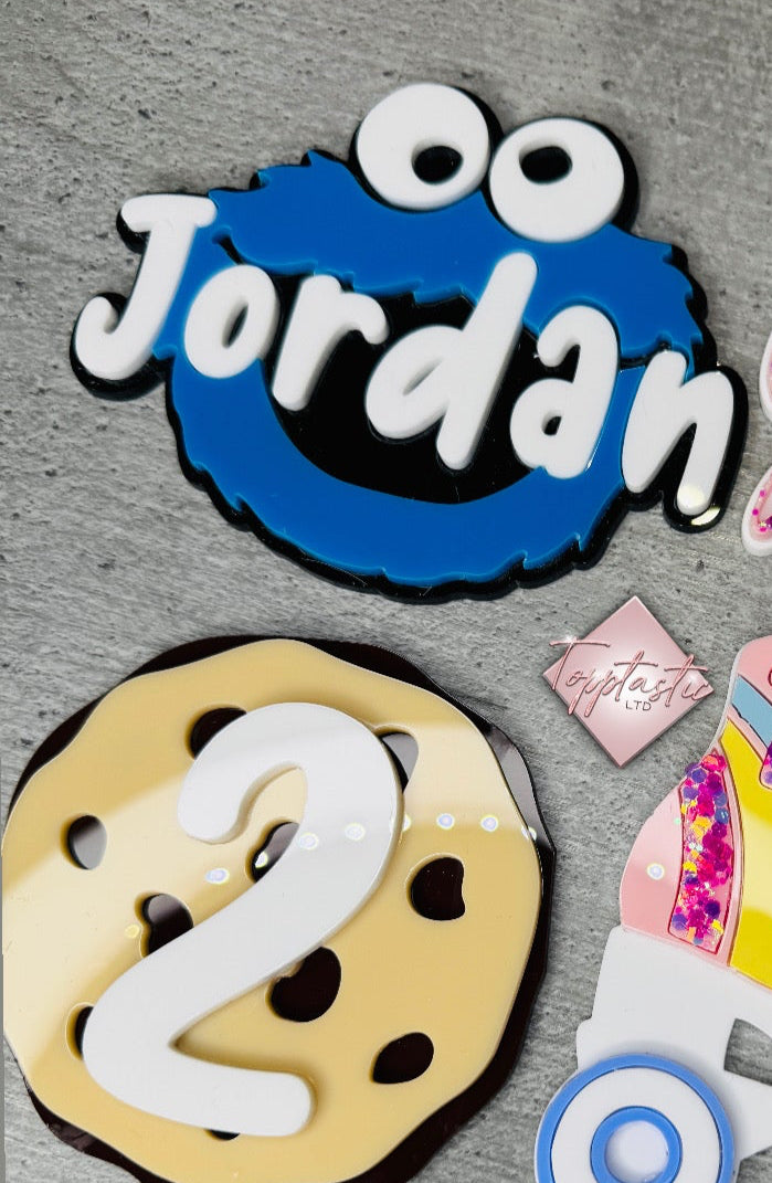 Cookie Monster name and age charm set