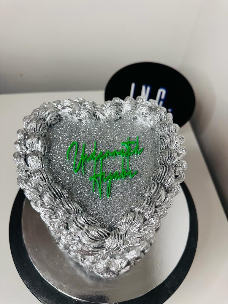 Personalised Acrylic cake charm for heart cake