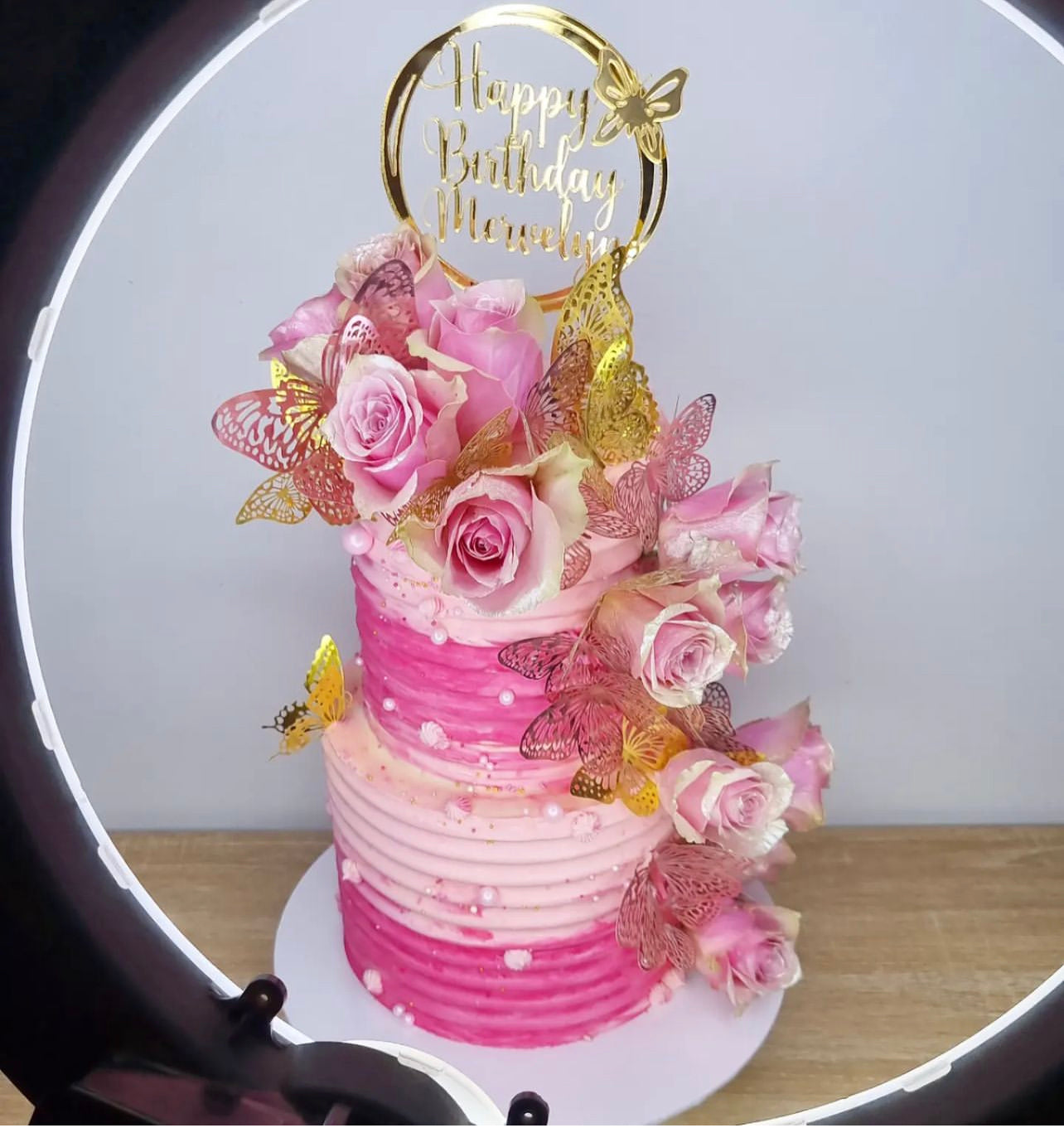 'Circle- Happy Birthday' Acrylic Cake topper with butterfly