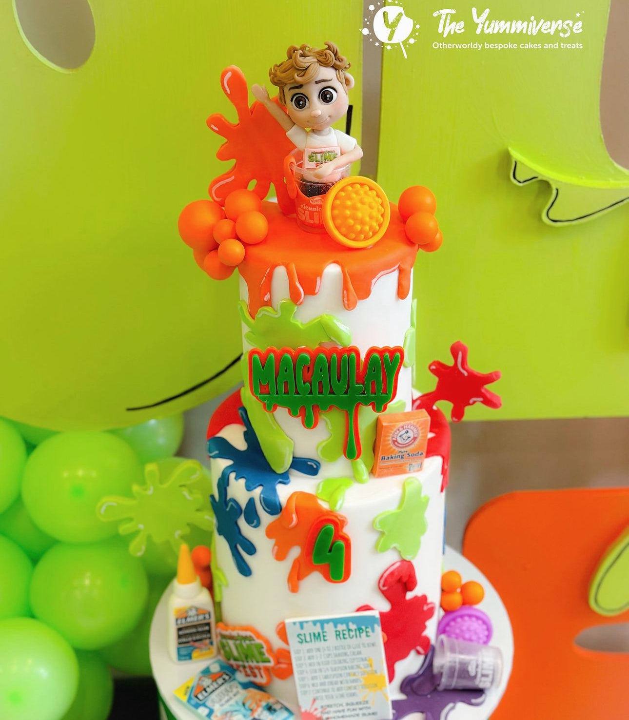 Slime themed Double layered Name and age charm set