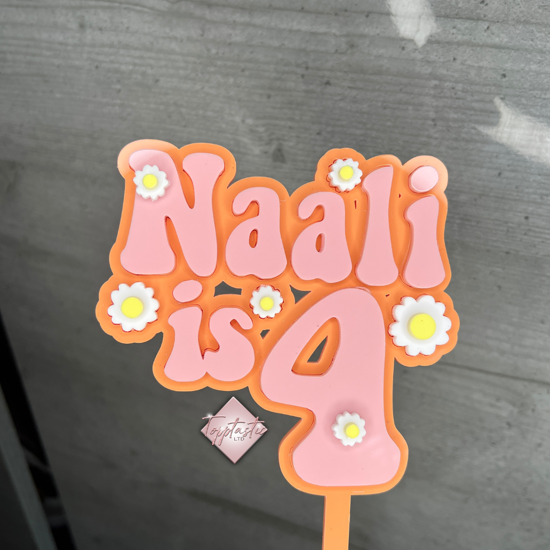 Flower/ Groovy themed- Double layer acrylic cake topper