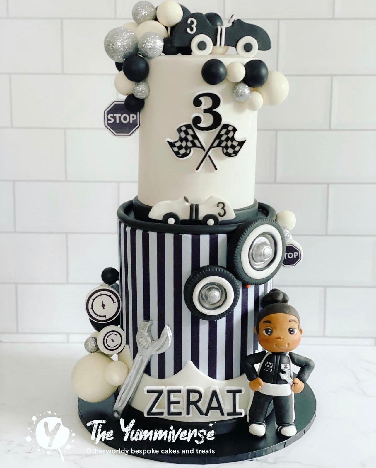 Racing/ car theme Double layered Name and age charm set