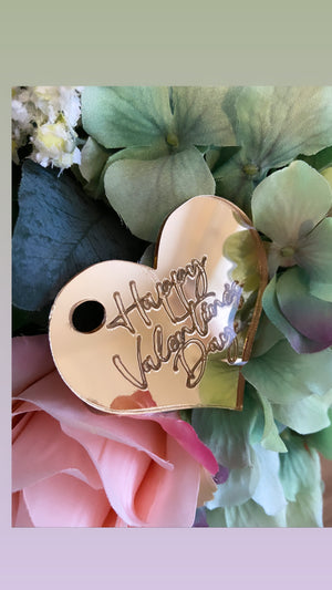 Personalised Engraved Acrylic tag: 2.5 inches wide - Mirror finish- Circle or Heart