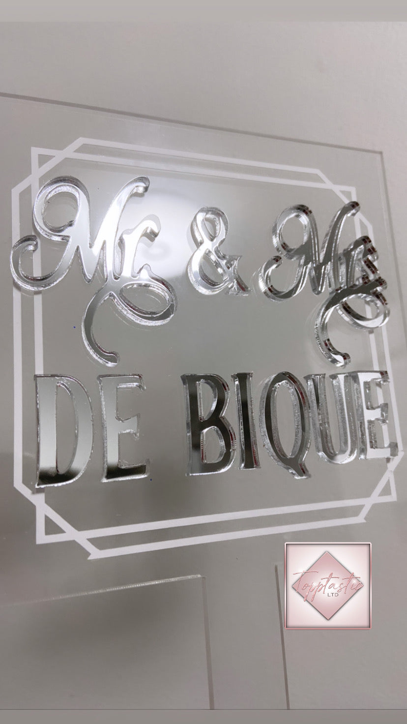 Mr & Mrs/ Wedding Cake Topper- Square