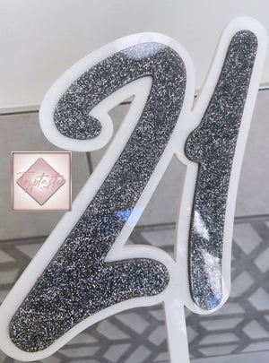 Large double layer Acrylic Number cake topper with glitter font