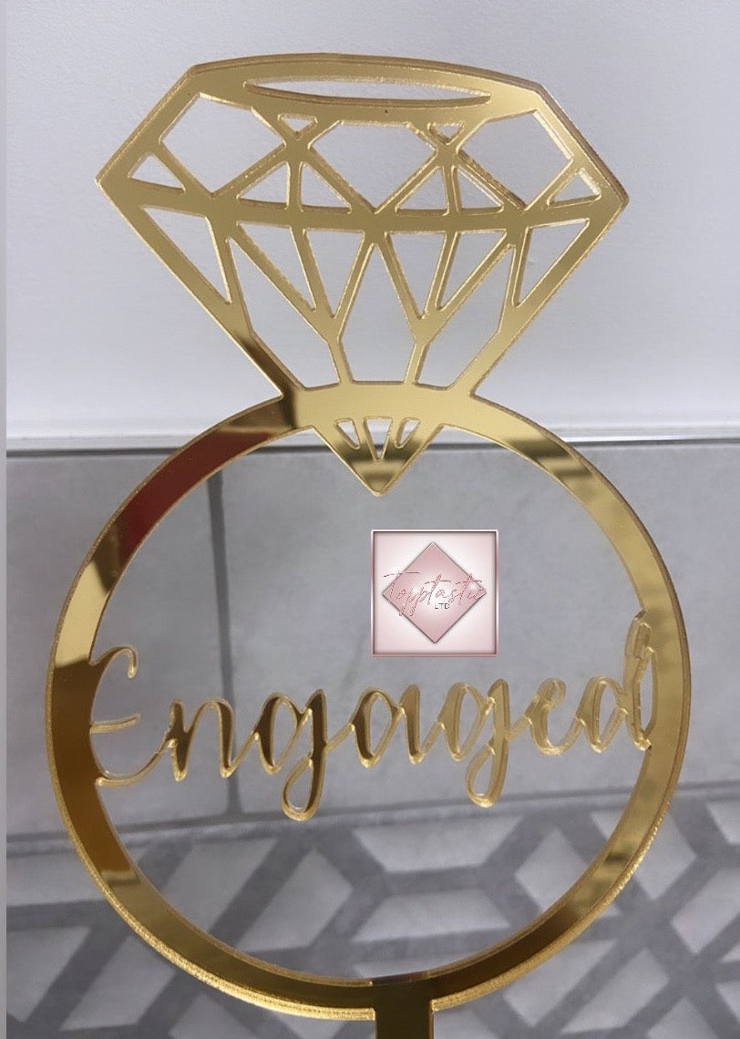 'ENGAGED/ DIAMOND RING' Acrylic cake topper