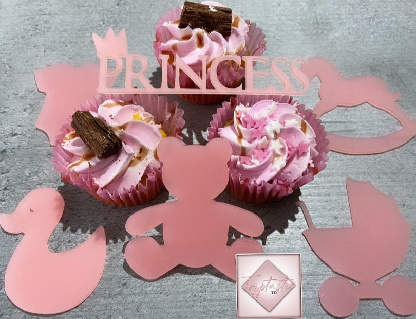 Baby Girl Acrylic cupcake/ charm topper set