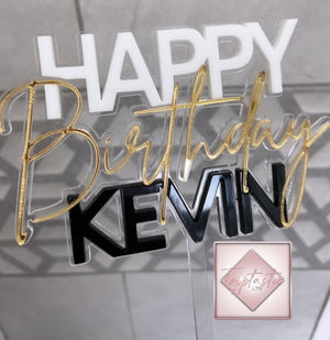 SLICED Double layered Happy Birthday with Name Acrylic topper