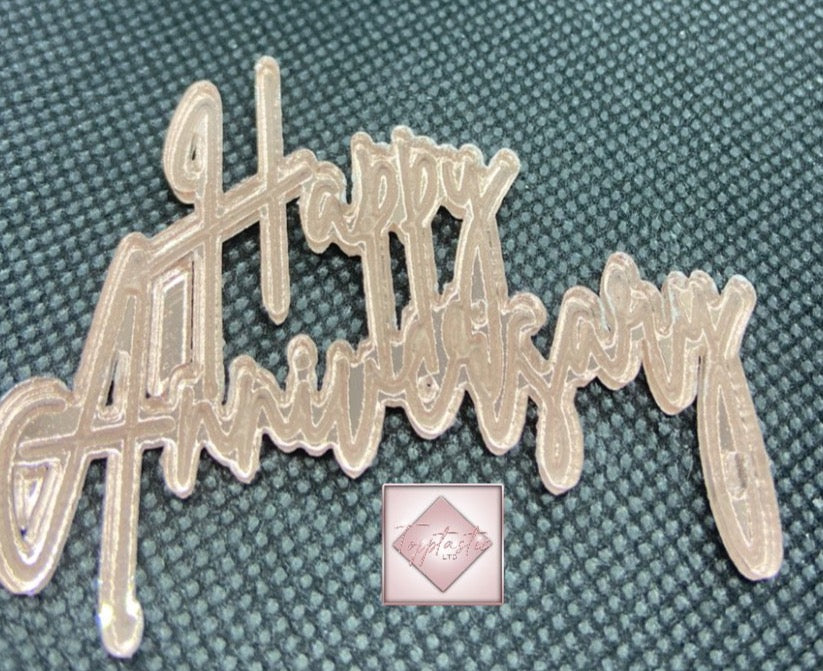 Engraved Happy Anniversary cupcake topper- PACK OF 4