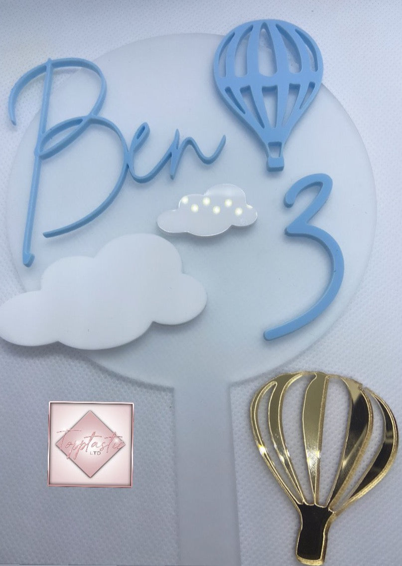 Acrylic 'Up, Up & Away paddle with mini hot air balloons charm