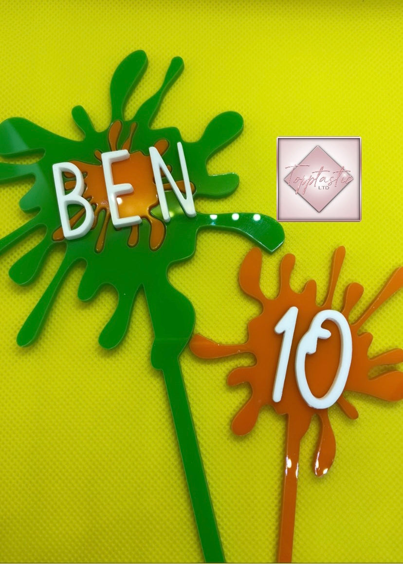 Acrylic Slime/ Paint splash Cake topper set