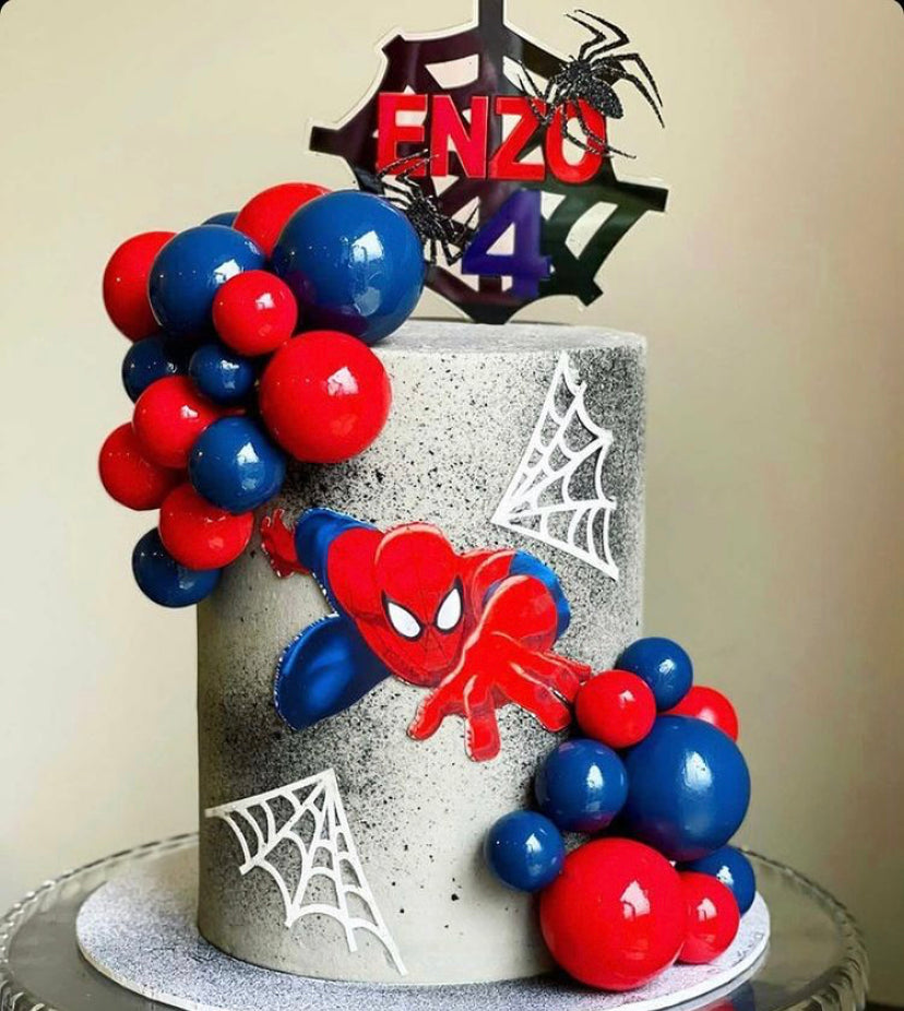 Acrylic / Spiderman  inspired Web Name and Age cake topper