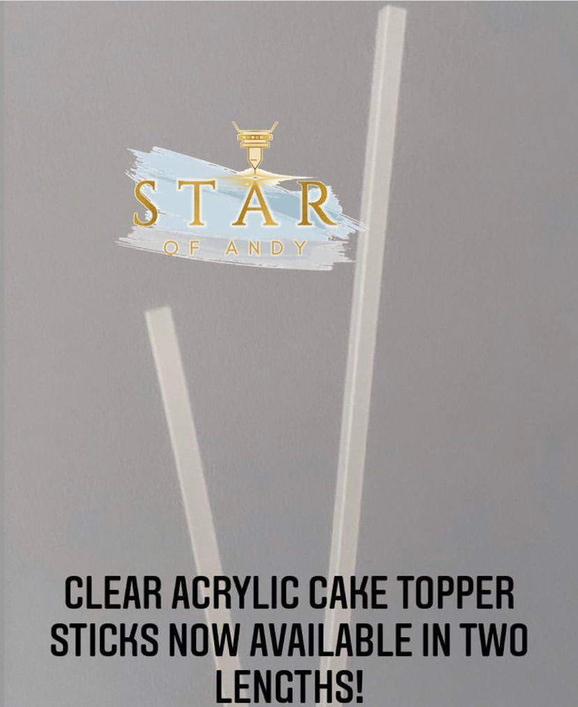 Solid Crystal Clear Acrylic Cake Topper Sticks - 3.5