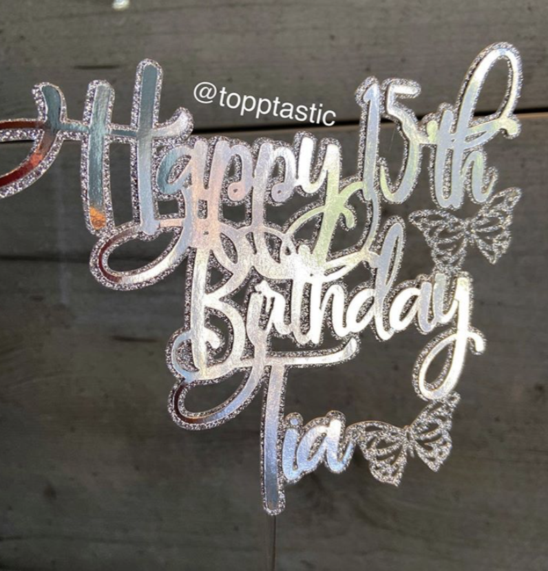 Double layer glitter and mirror cake topper