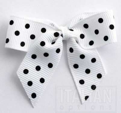 5mm wide Grosgrain bows- Pack of 6- self adhesive- Polka White