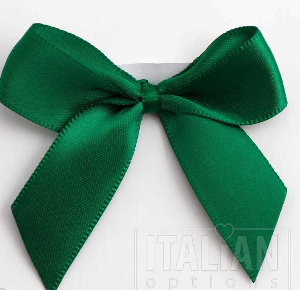 5mm wide Satin bows- of 6- self adhesive-Bottle Green