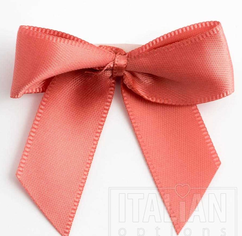 5mm wide Satin bows- of 6- self adhesive-Coral