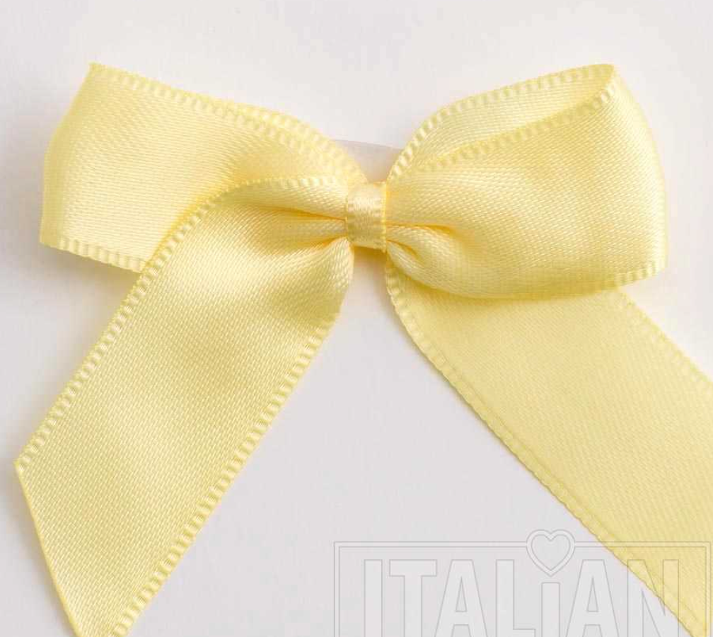 5mm wide Satin bows- of 6- self adhesive-Lemon