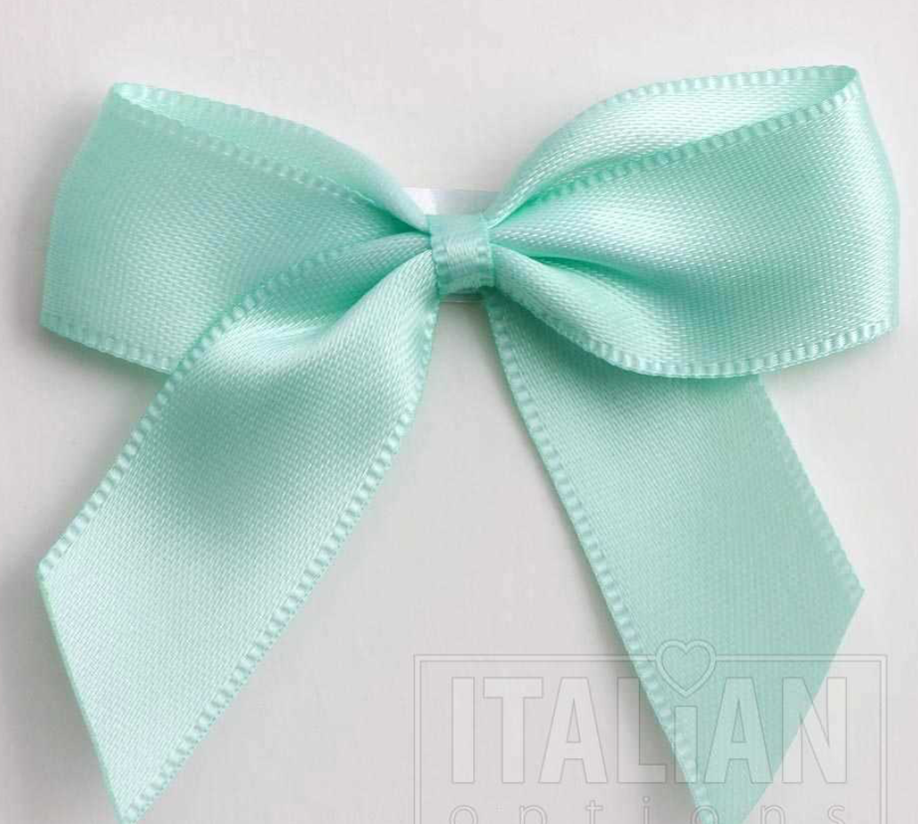 5mm wide Satin bows- of 6- self adhesive-Mint