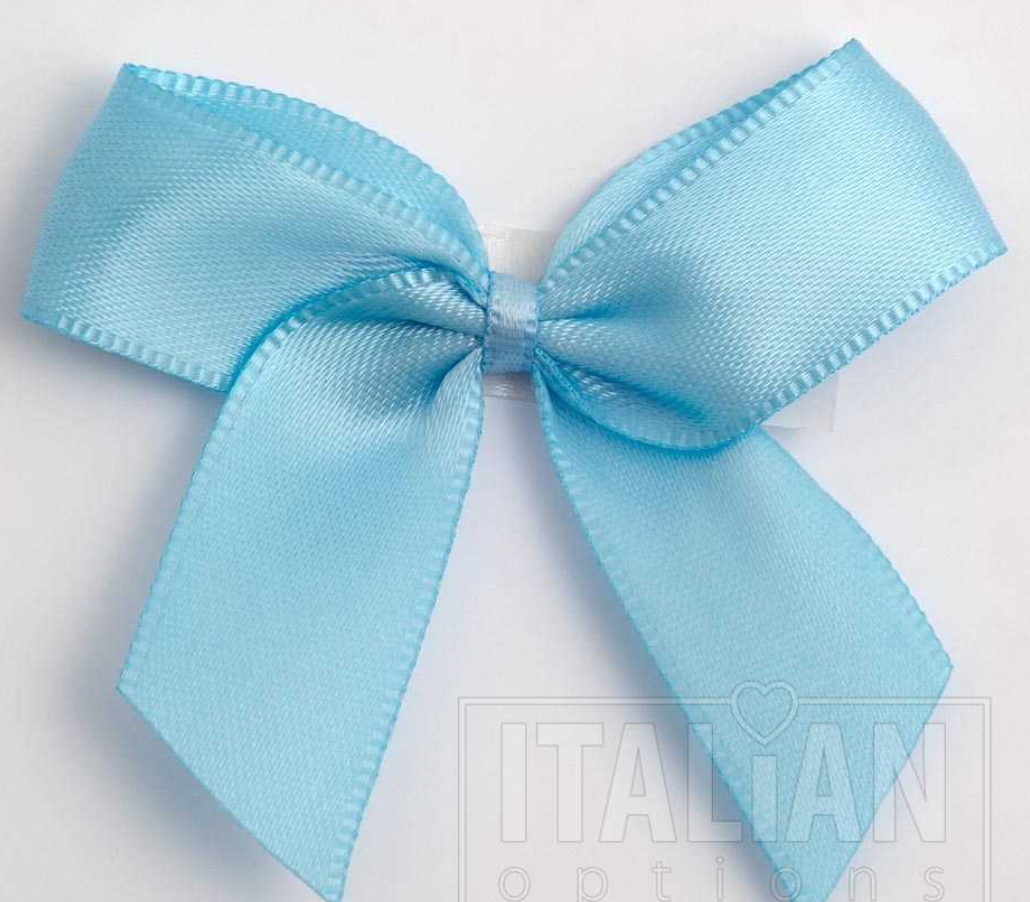 5mm wide Satin bows- of 6- self adhesive- Pale Blue