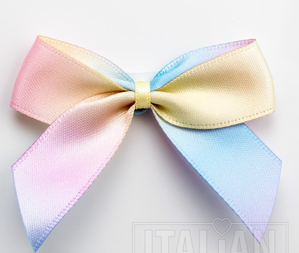 5mm wide Satin bows- of 6- self adhesive- Pastel Rainbow