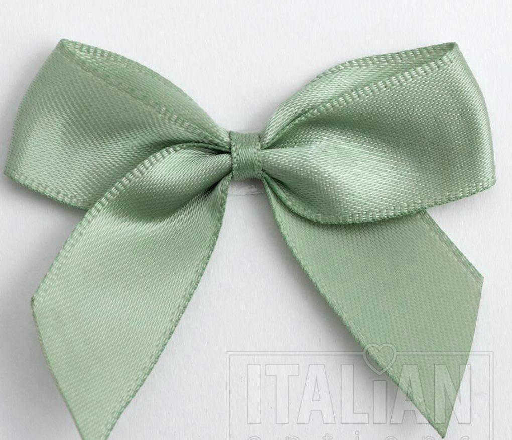 5mm wide Satin bows- of 6- self adhesive- Sage Green