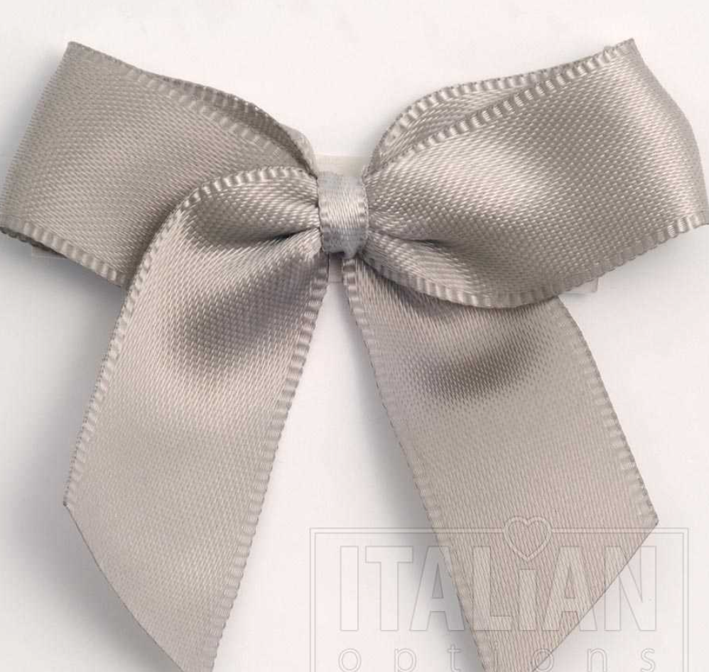 5mm wide Satin bows- of 6- self adhesive- Silver