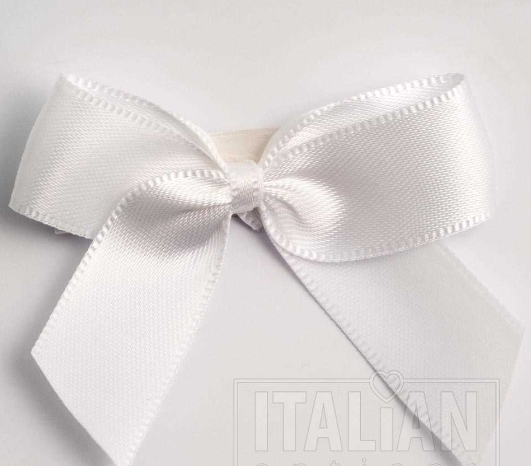 5mm wide Satin bows- of 6- self adhesive- White