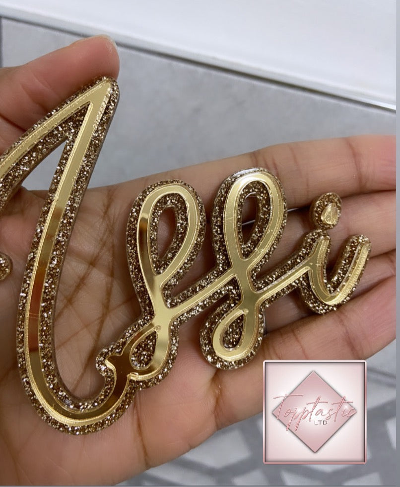 Double layer mirror and glitter Name cake charm