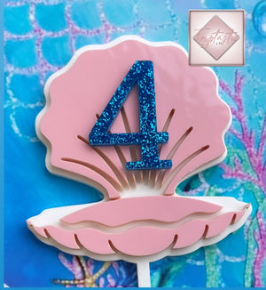Mermaid/ Clam Acrylic age cake topper