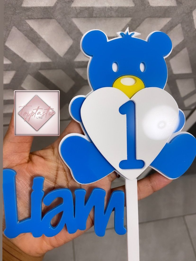 Acrylic teddy bear cake topper set