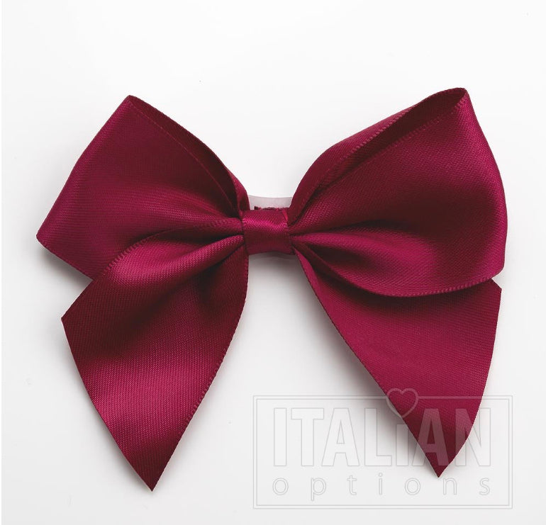 10mm wide Satin bows- Pack of 6- self adhesive- Burgundy