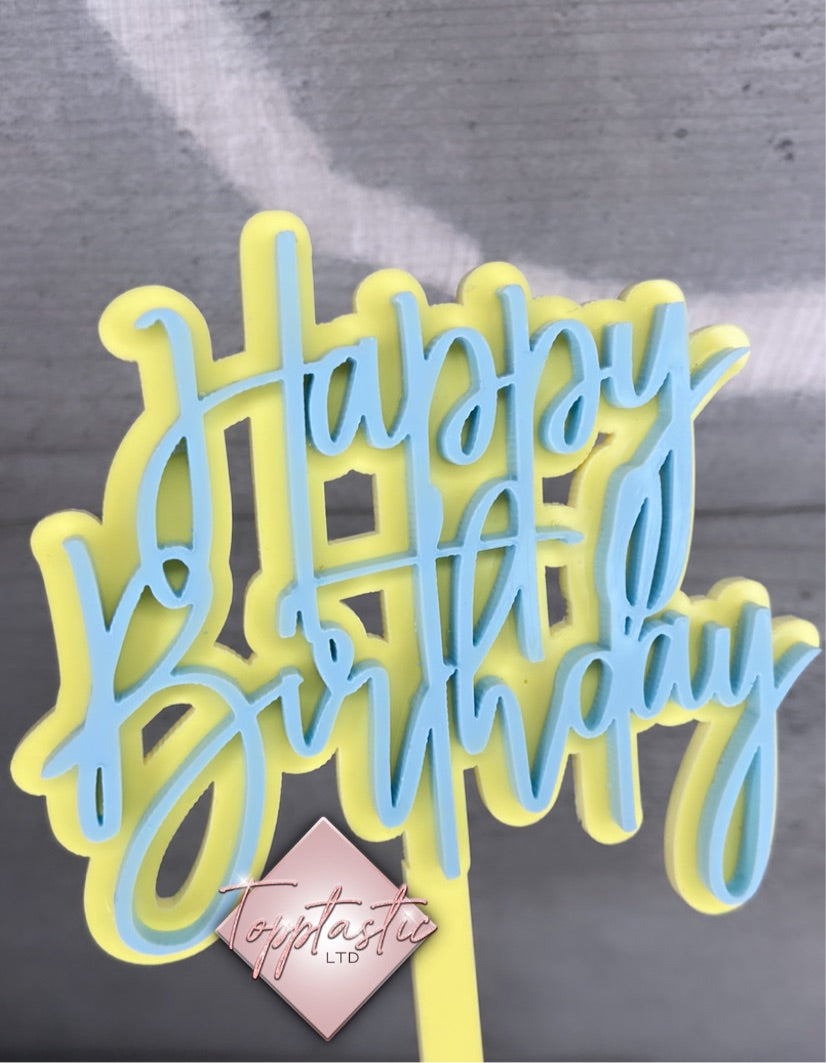 Happy Birthday- Double layer acrylic topper