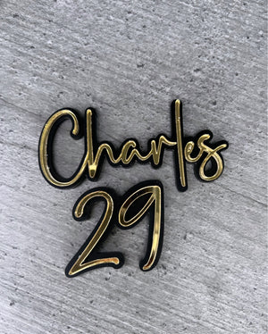 Skinny Font Double layered Name and age charm set: Choose your Font