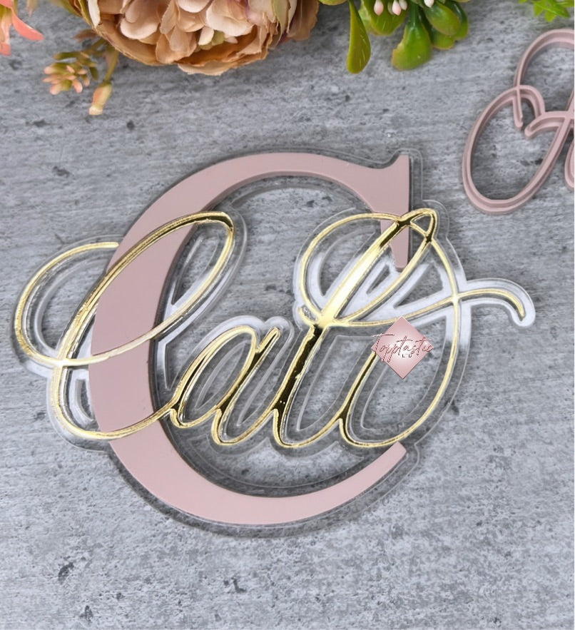 Elegant font 'Sliced' Initial Cake Charm/Topper