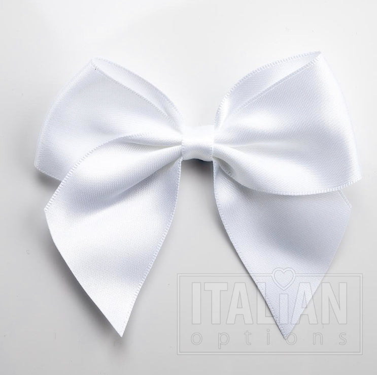 10mm wide Satin bows- Pack of 6- self adhesive- White