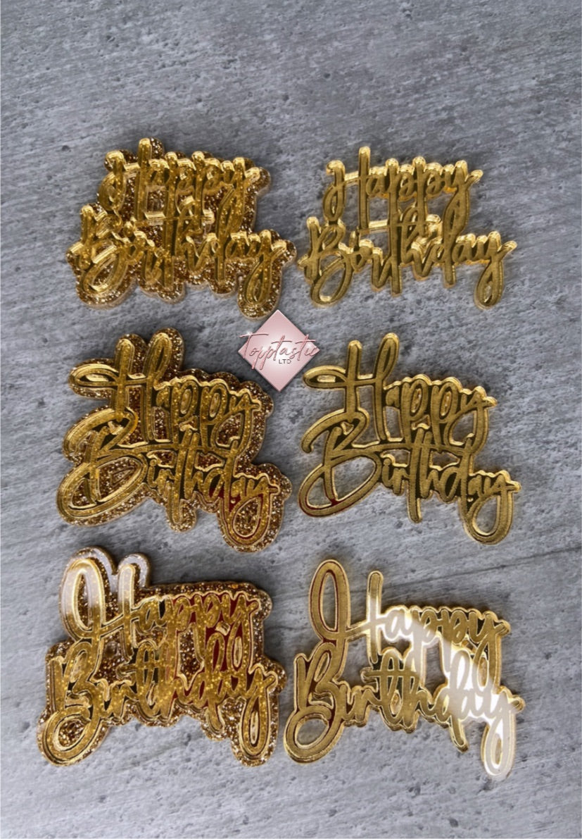 Engraved Happy Birthday! cupcake topper- PACK OF 4