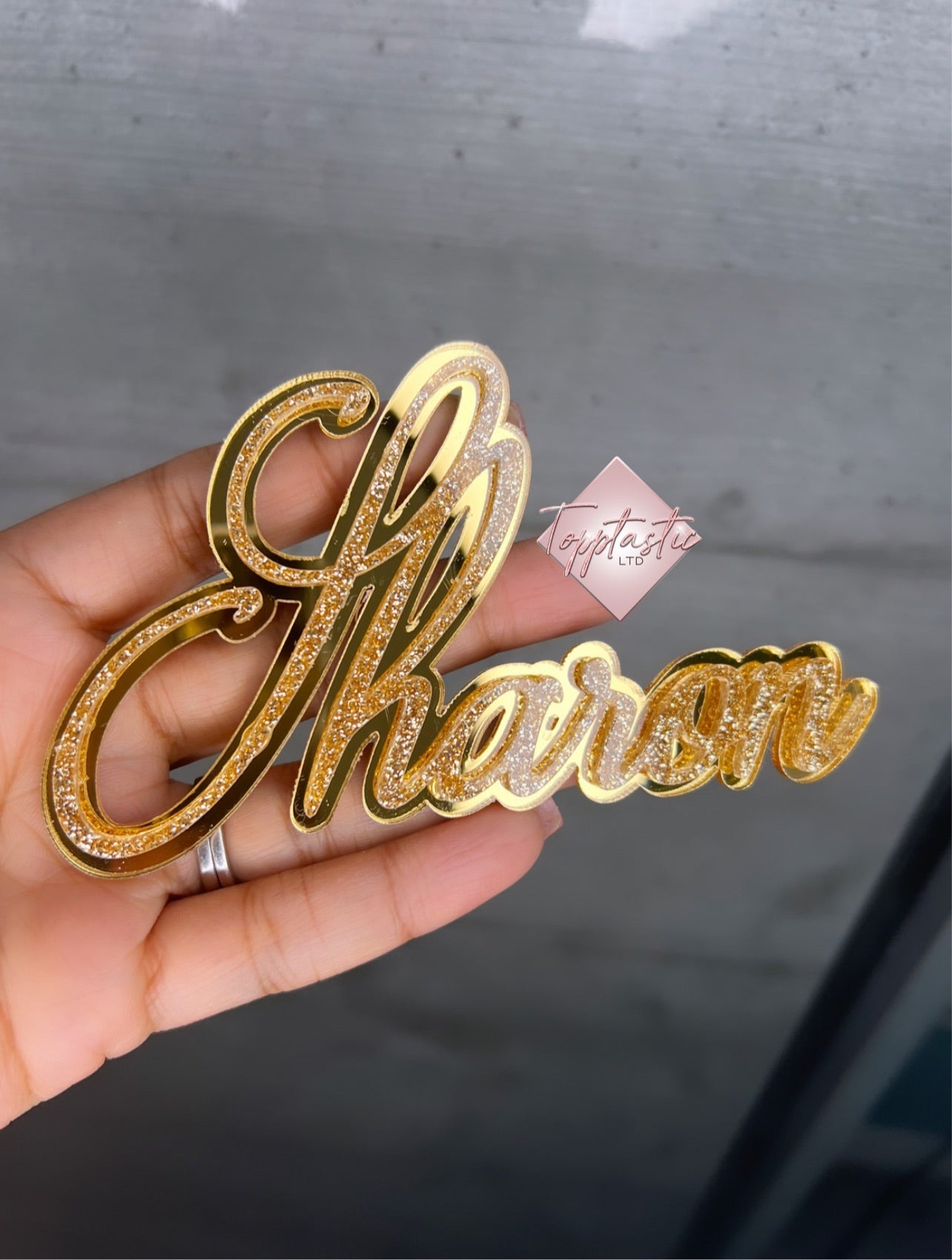 Double layer mirror and glitter Name cake charm