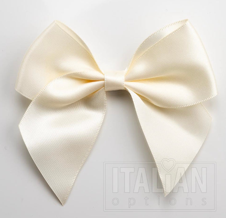 10mm wide Satin bows- Pack of 6- self adhesive-Ivory