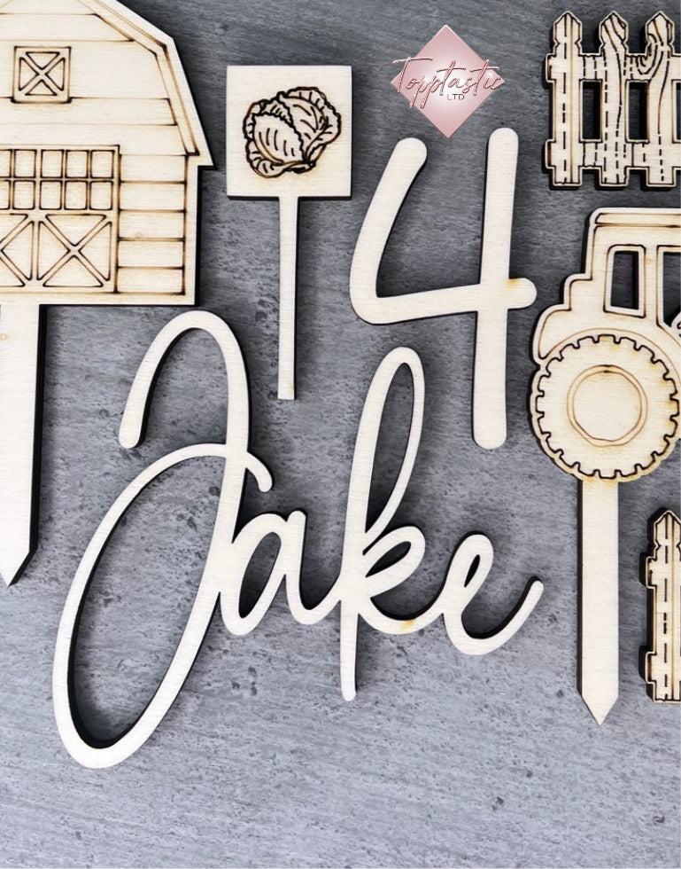 Wooden name/age charm set