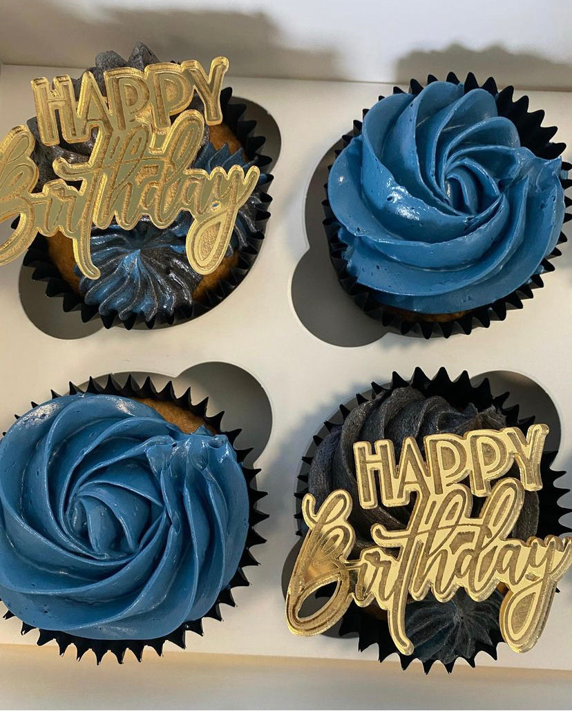 Engraved Happy Birthday! cupcake topper- PACK OF 4