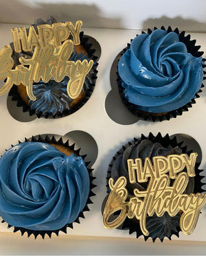 Engraved Happy Birthday! cupcake topper- PACK OF 4