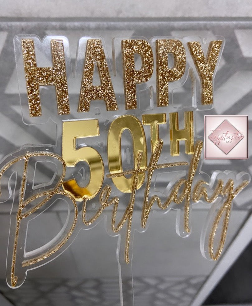 SLICED Double layered Happy ‘Milestone’ Birthday Acrylic cake topper