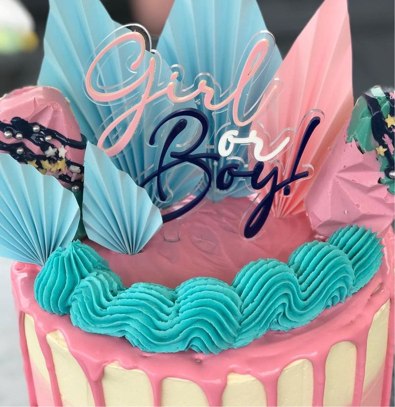 Double layered acrylic ‘Girl or Boy!’ Cake topper