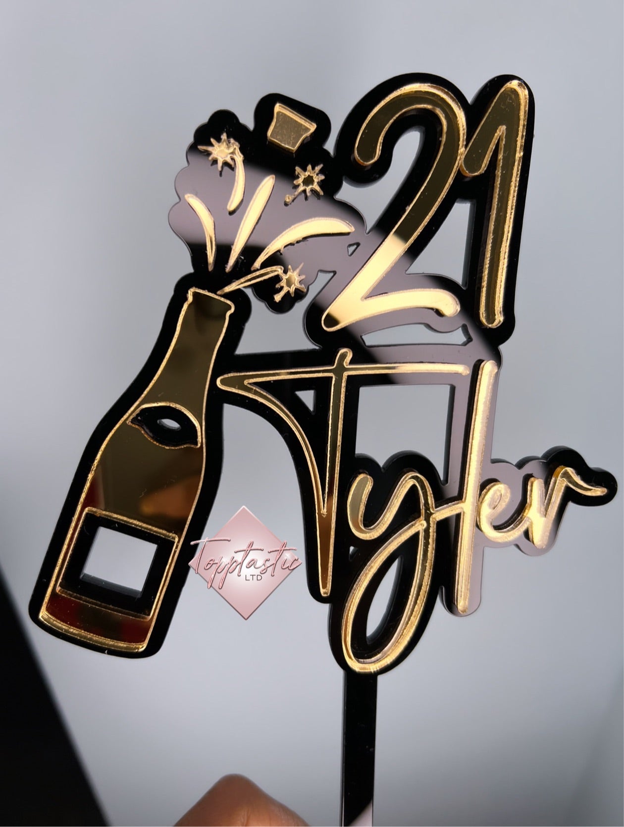 Champagne bottle acrylic cake topper