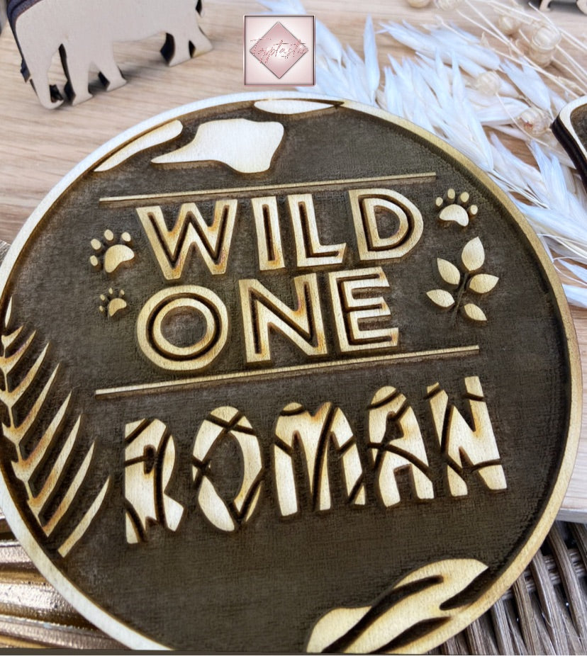Engraved WILD ONE Wooden Charm/ Cake topper