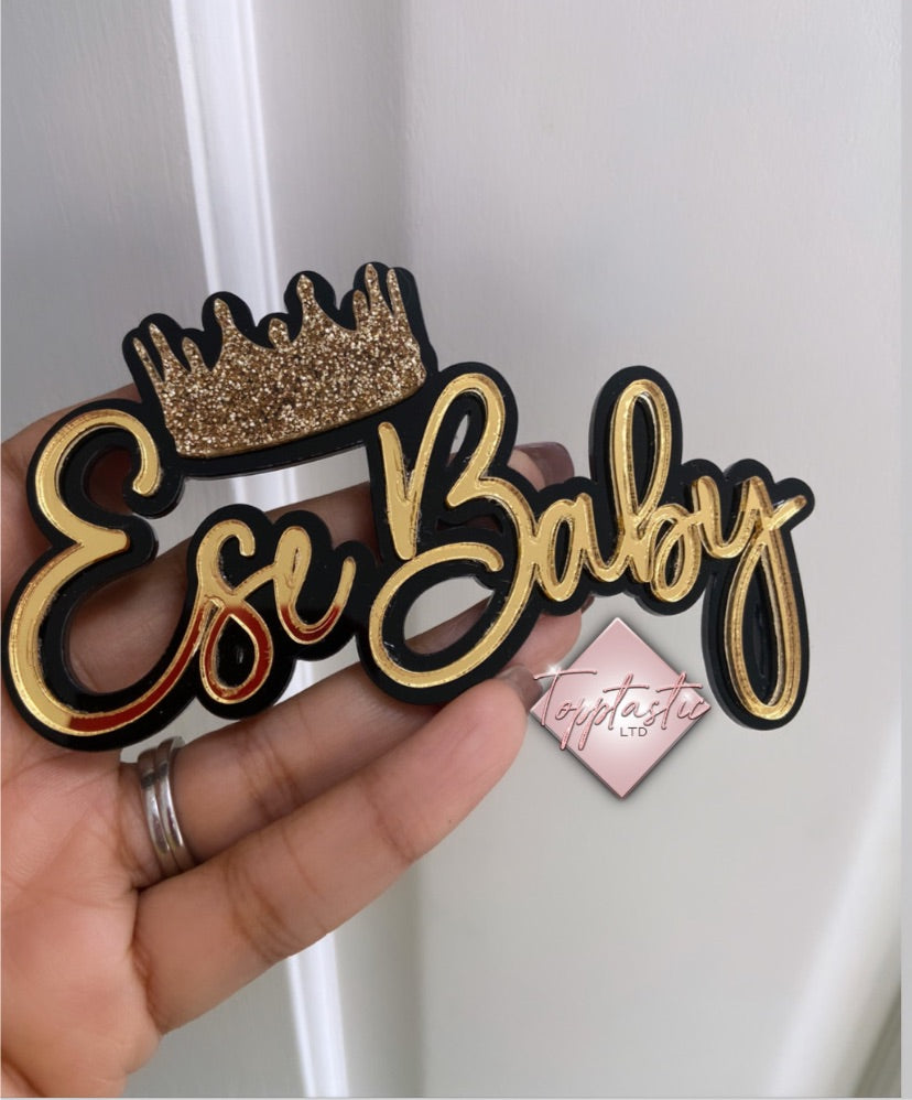 Double layered Name Acrylic cake Charm/ Topper with Crown: Choose your Font