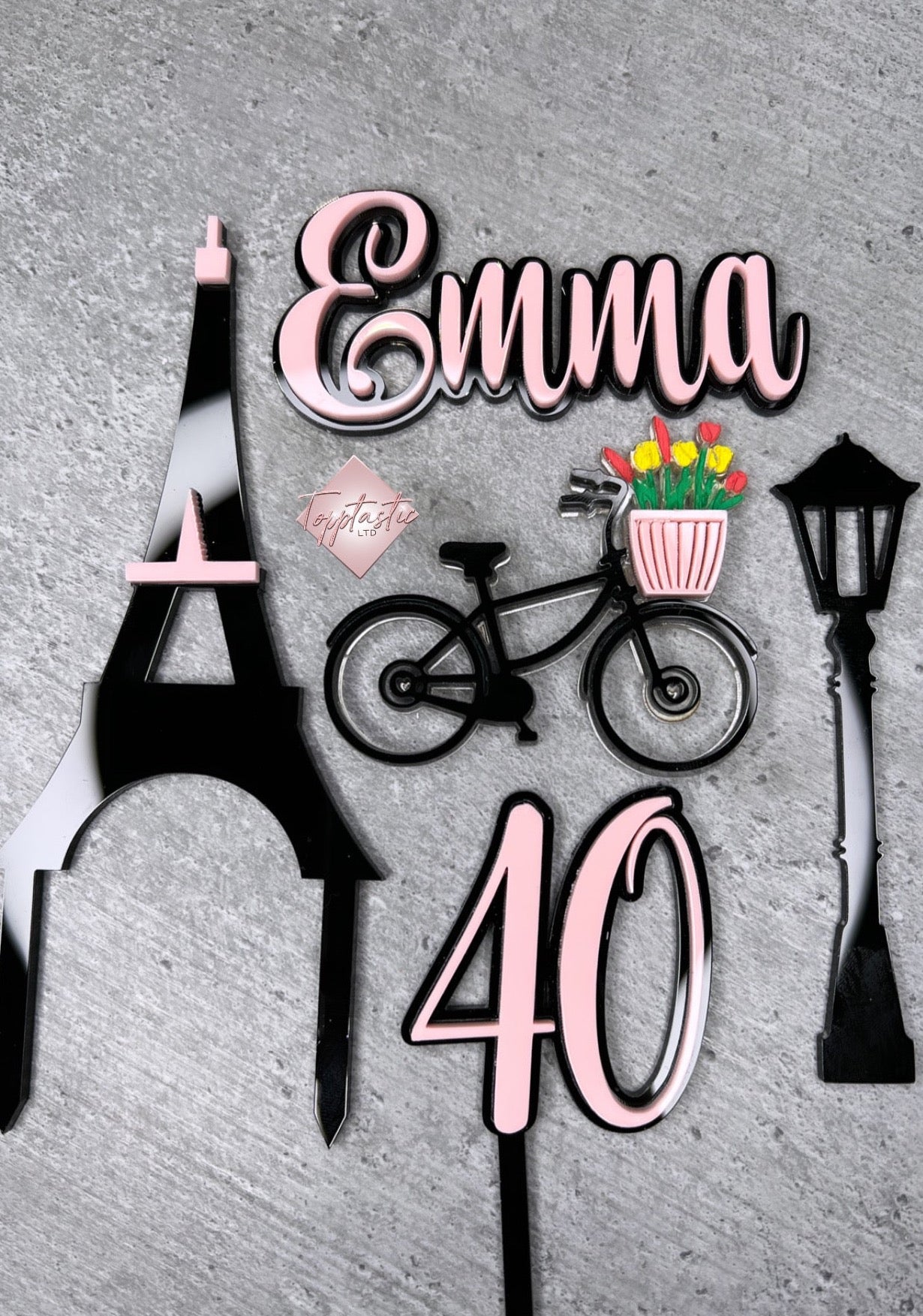 Paris/ Bicycle themed toppers/ charms