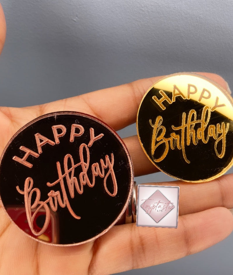 Engraved 'Happy Birthday' Cupcake Acrylic discs- PACK OF 2